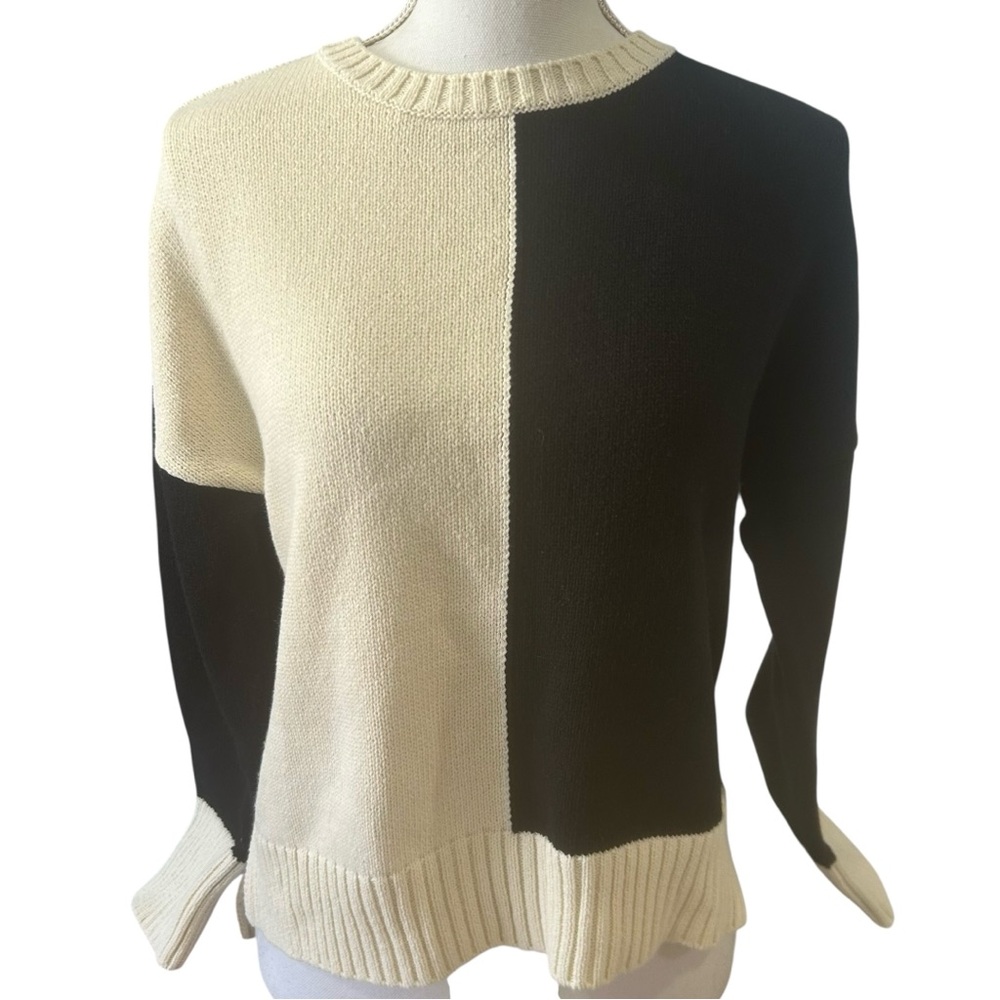 Habitat Colorblock Knit Sweate womens M Black Ivory Crewneck Boxy artsy modern